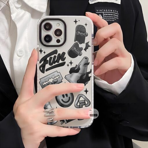 Ốp lưng iphone chống sốc phong cách thời trang trắng đen - Image 4